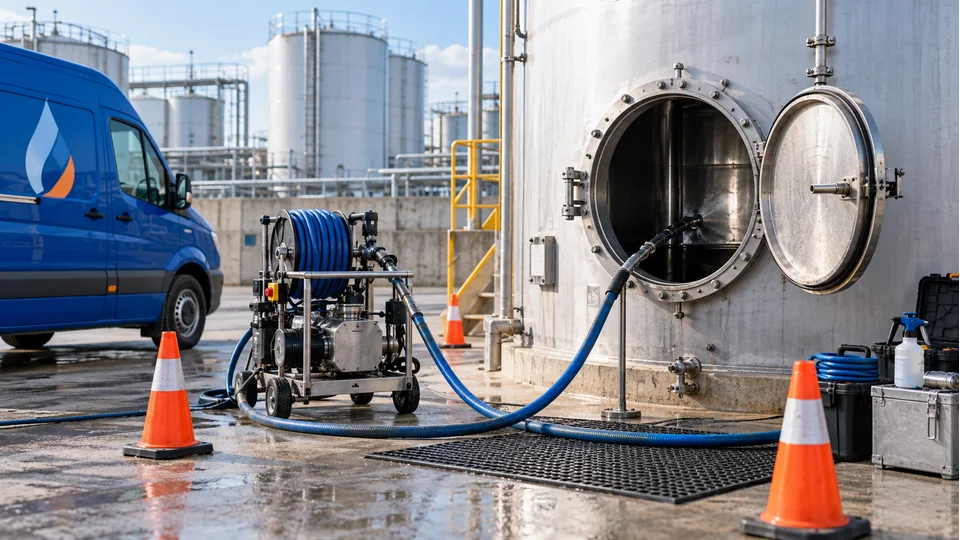 Illustration of Industrial tank cleaning